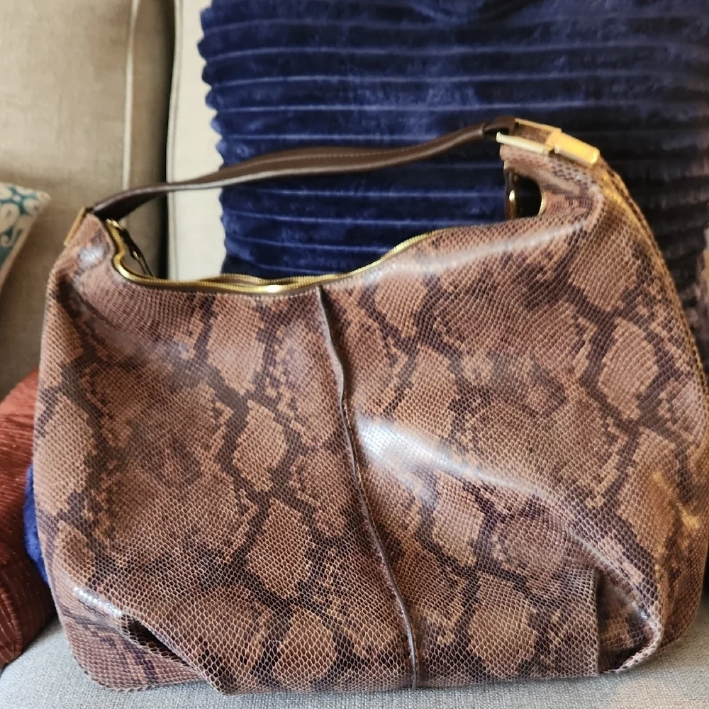 Snake-Print Shoulder Hobo Bag in Brown - Picture 2 of 8
